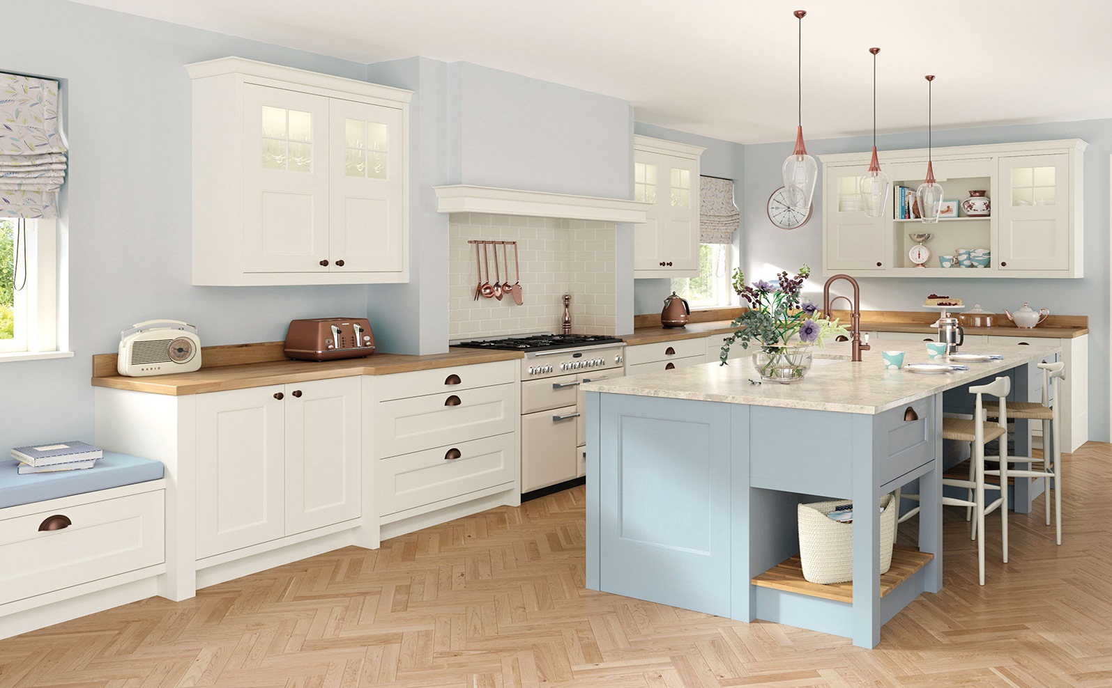 light blue country kitchen